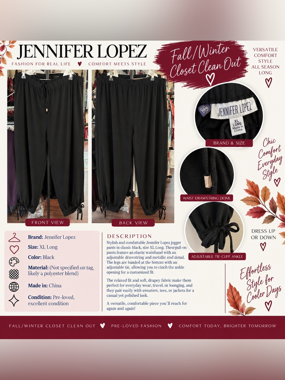 Jennifer Lopez Black Kids Jogger Sweatpants with Drawstring Ankles